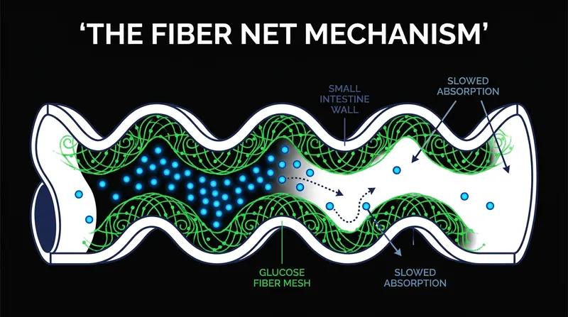 Soluble fiber from vegetables creates a viscous barrier in the gut that physically slows the absorption of sugars.
