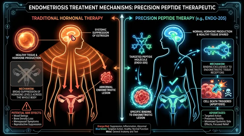 Unlike traditional treatments that suppress systemic estrogen, precision peptides are designed to selectively target and eliminate diseased tissue.