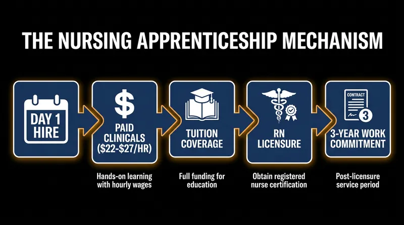 How the earn-and-learn model replaces traditional unpaid clinical placements.