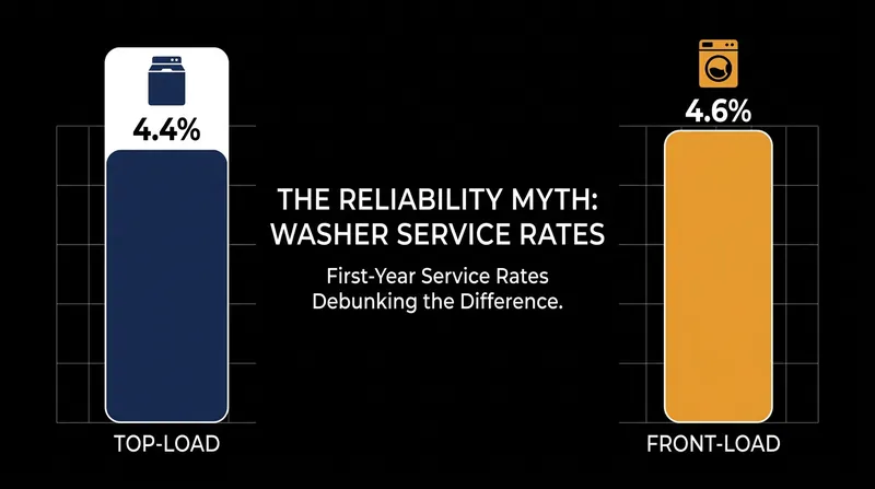 Recent service data shows that front-load and top-load washers now fail at nearly identical rates during their first year.