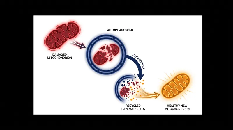 Mitophagy is the cellular recycling process that clears out damaged mitochondria to make way for healthy replacements.