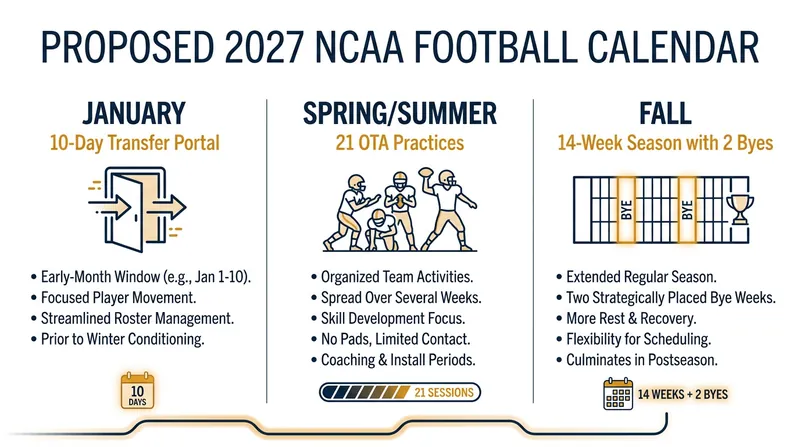 The proposed 2027 calendar shifts roster building to January and player development to the spring and summer.
