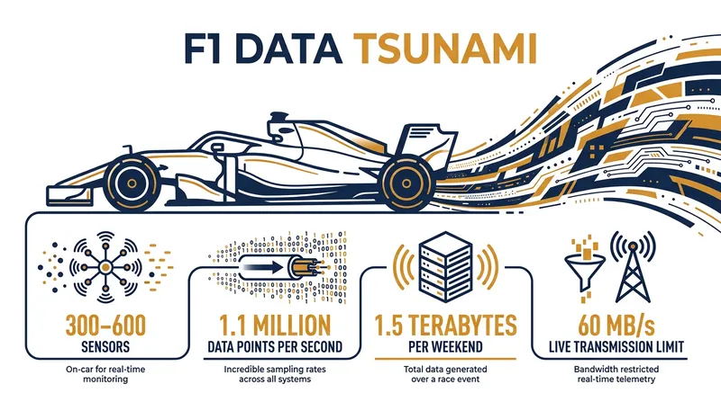 The scale of data generated by a modern Formula 1 car requires machine learning just to triage what gets transmitted to the pit wall.