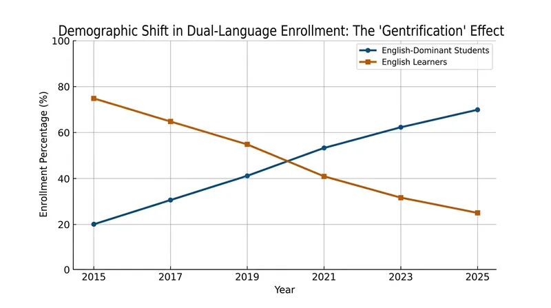 As immersion programs gain popularity, English Learners are increasingly being displaced by English-dominant students.
