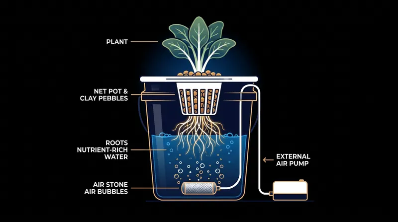 In a Deep Water Culture system, roots are suspended in a highly oxygenated nutrient solution.