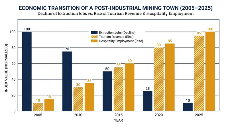 Subterranean tourism has allowed many post-industrial towns to replace lost extraction jobs with sustainable hospitality revenue.