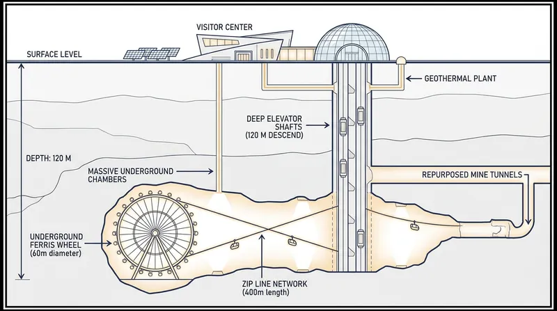 How engineers repurpose deep-earth voids by installing massive ventilation shafts, structural rock bolts, and public access elevators.