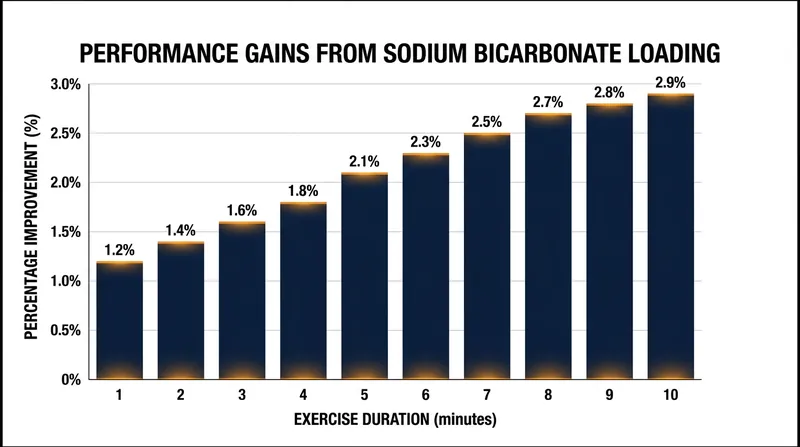 Clinical data shows bicarb loading provides a 1-3% performance increase in all-out efforts lasting between one and ten minutes.