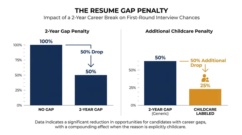 Algorithmic screening heavily penalizes career breaks, particularly those taken for caregiving.