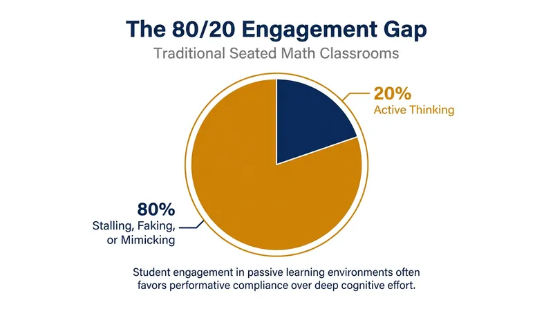 Observational data suggests traditional seated math instruction results in high rates of passive mimicking.