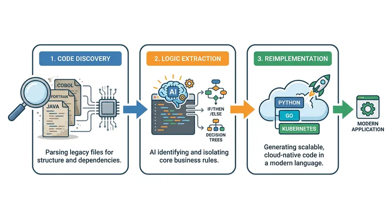 How AI extracts business logic rather than just translating code line-by-line.