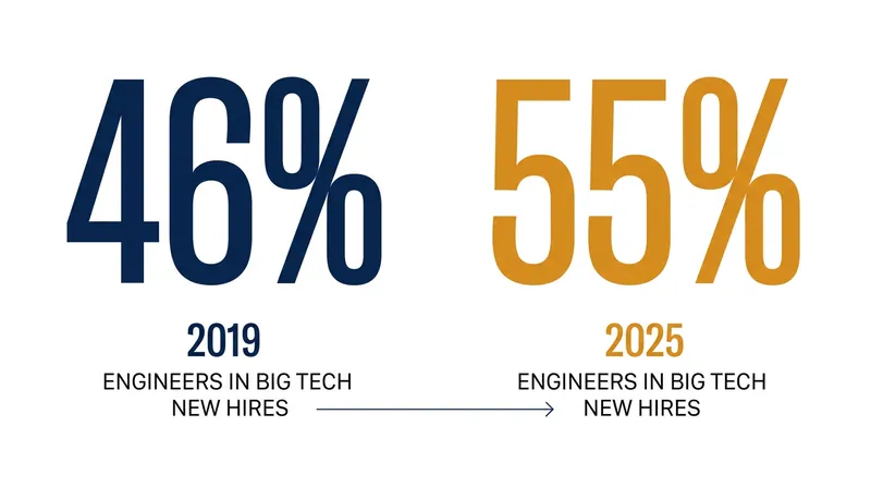Despite predictions of AI-driven job losses, engineers make up a larger share of Big Tech hires today than before the pandemic.