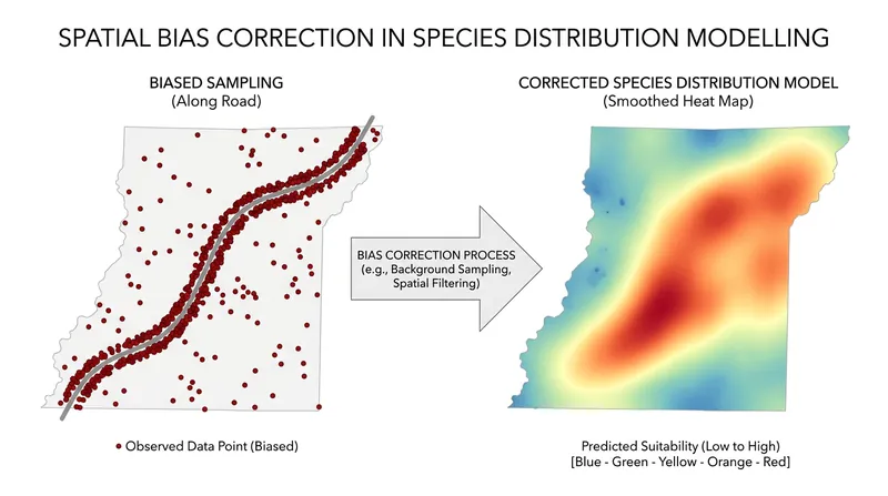 Algorithms correct for 'convenience sampling' by modeling observer effort against actual biological presence.