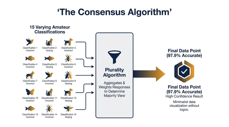 By requiring multiple independent classifications for a single image, platforms like Zooniverse can mathematically filter out individual human error.