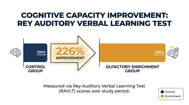 Participants exposed to full-strength rotating scents saw a 226% improvement in verbal learning and memory compared to the control group.