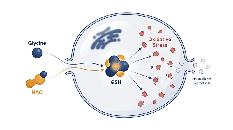 Glycine and N-acetylcysteine provide the rate-limiting building blocks for cells to synthesize their own glutathione.