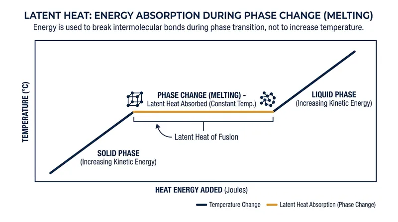 During a phase change, materials absorb massive amounts of energy without increasing in temperature.