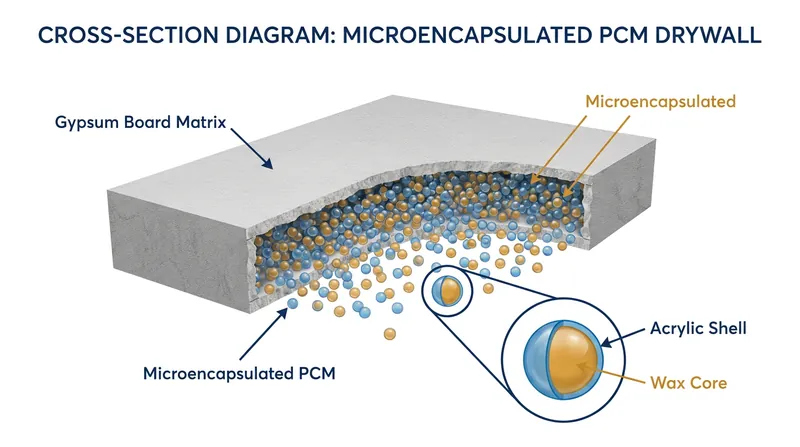 Microencapsulation allows phase change materials to be mixed directly into the gypsum slurry without leaking.