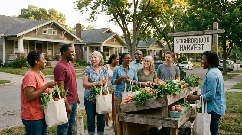 The central farm acts as a 'third place' where neighbors naturally interact, fostering stronger community ties.