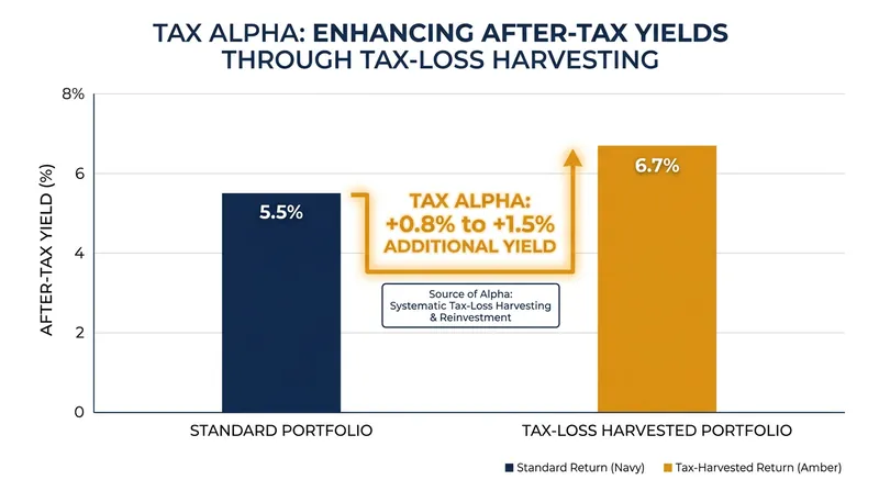 Research suggests systematic harvesting can add between 0.8% and 1.5% to annualized after-tax returns.