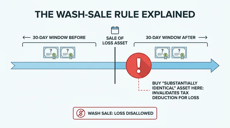 The IRS wash-sale rule requires a 30-day waiting period before repurchasing a substantially identical security.
