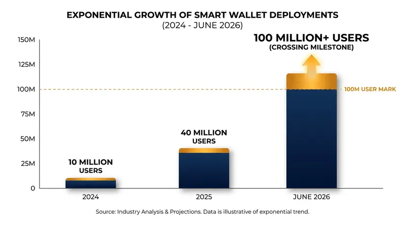 Smart wallet adoption has surged past 100 million active users globally.