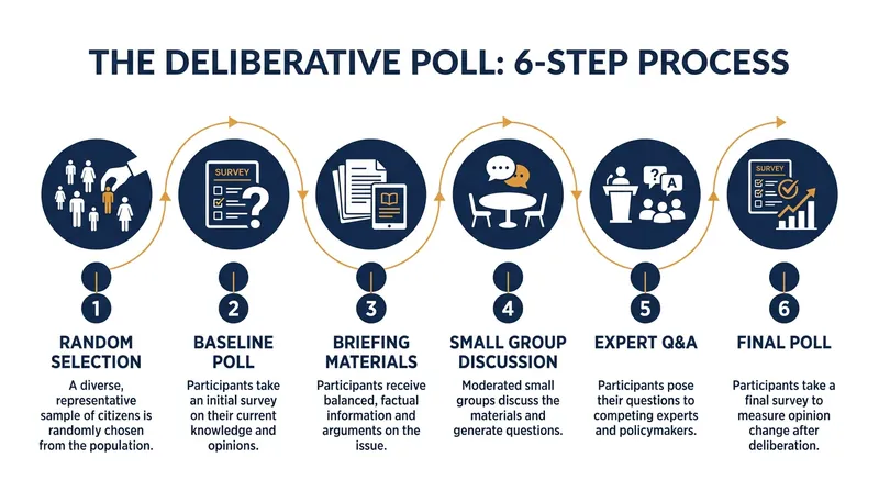 The architecture of a Deliberative Poll is designed to move participants from snap judgments to considered opinions.