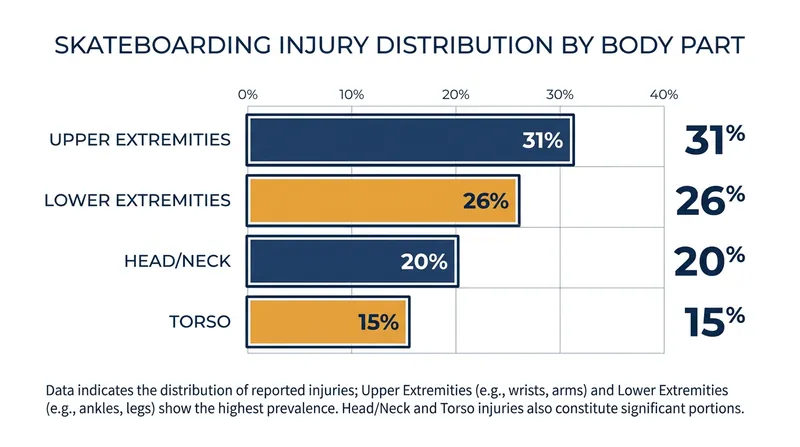 Skateboarding inherently carries a high physical toll, with joint and extremity injuries dominating hospital visits.