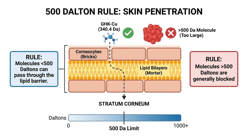 While GHK-Cu is small enough to theoretically penetrate the skin, its water-loving nature requires advanced delivery systems to reach the dermis.
