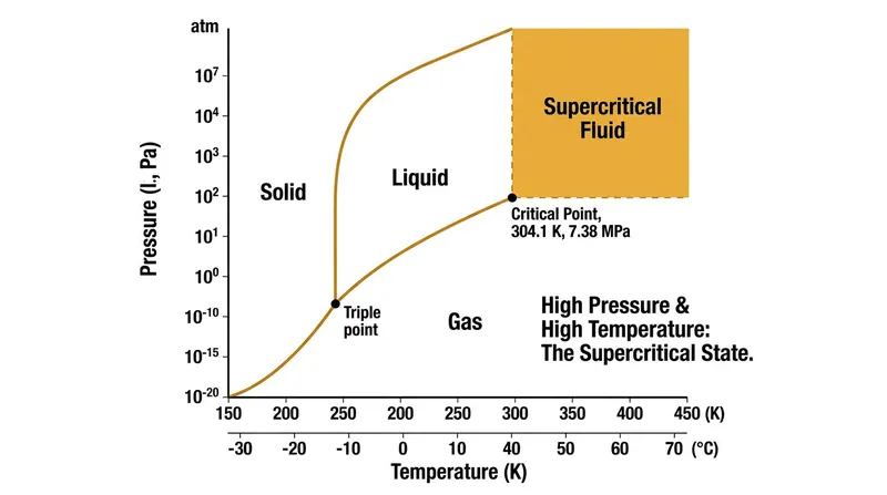 At extreme pressures, carbon dioxide enters a supercritical state where it acts as a highly selective solvent.