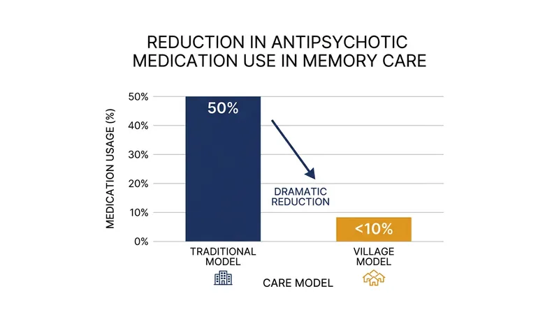 By removing environmental stressors, the village model drastically reduces the need for chemical restraints.