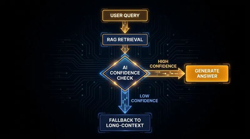 The Self-Route architecture allows the AI to attempt a low-cost RAG answer before escalating to a full document read.