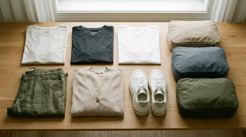 A carefully curated capsule wardrobe ensures every item can be mixed, matched, and layered.