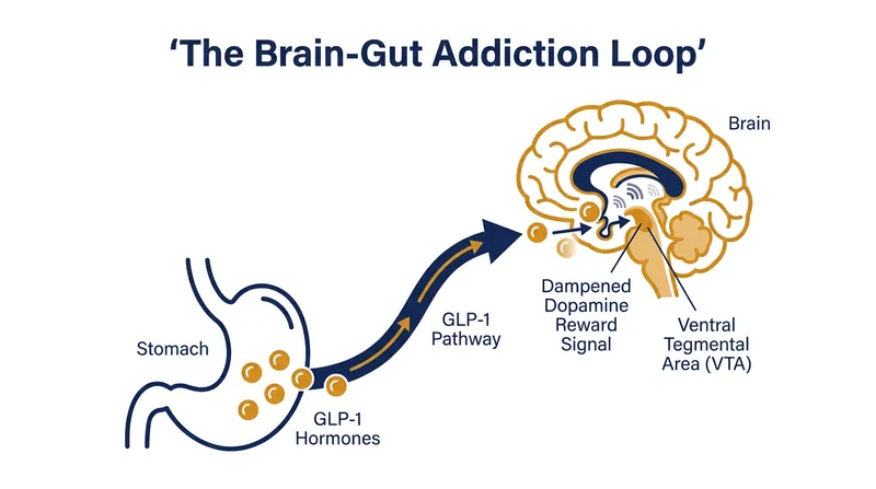 GLP-1 medications cross the blood-brain barrier to modulate the mesolimbic dopamine pathway.