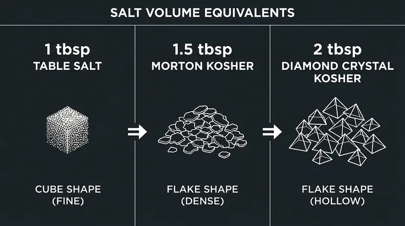 Because of crystal shape, different salts have vastly different densities by volume.
