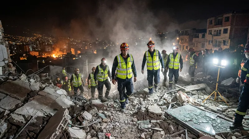 First responders navigate debris in Caracas as the government scrambles to assess the national damage.