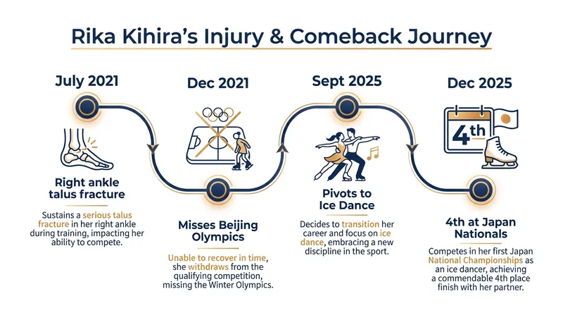 Timeline of Rika Kihira's transition from singles skating to ice dance.