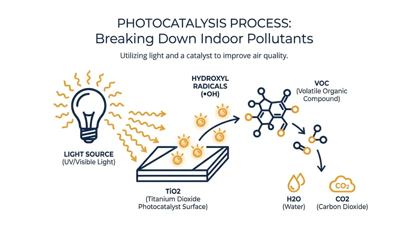 How titanium dioxide uses light energy to dismantle airborne pollutants.