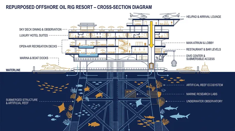 The anatomy of a rig-to-reef eco-resort.