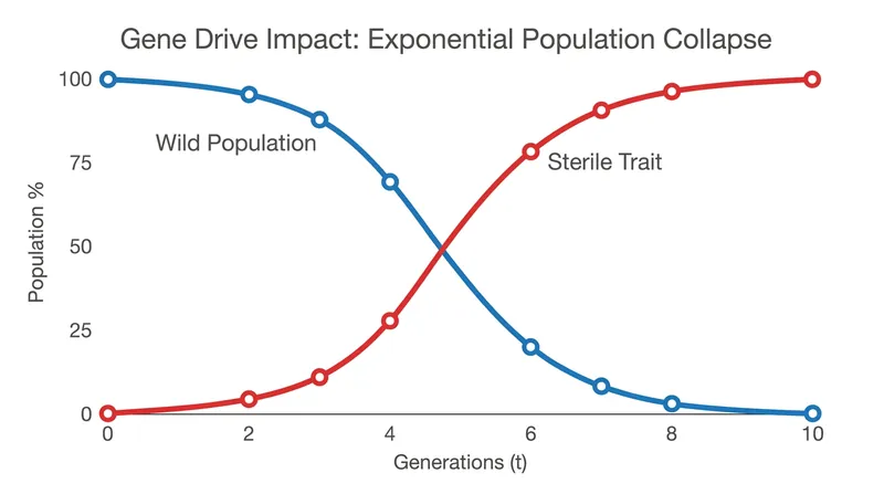 By biasing inheritance, a gene drive ensures that nearly 100 percent of offspring inherit the targeted trait, leading to rapid population decline.