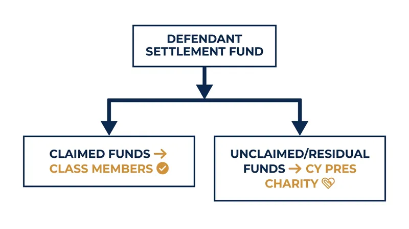 The cy pres doctrine redirects unclaimed settlement funds to charities rather than returning them to the defendant.