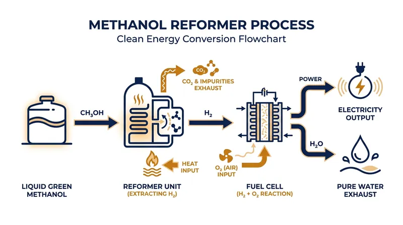 Methanol reformers allow yachts to store stable liquid fuel, extracting pure hydrogen on demand to power zero-emission fuel cells.