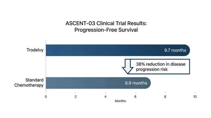 Patients receiving Trodelvy experienced a 38 percent reduction in the risk of disease progression compared to standard chemotherapy.