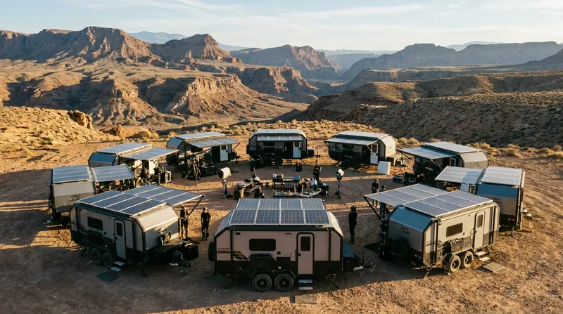 Solar arrays, like the 'Solar Ring' used on the set of Amazon's Fallout, provide off-grid power to remote basecamps.