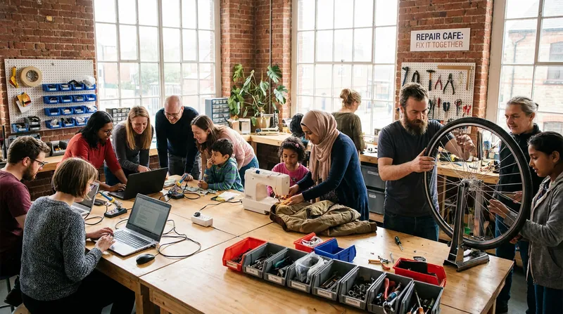 Degrowth advocates champion circular economies and community repair initiatives to reduce material throughput.