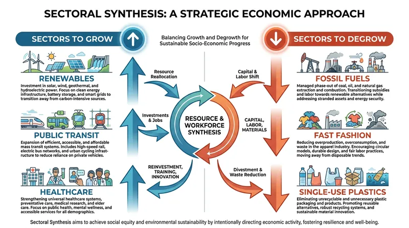Many economists now advocate for a synthesis approach: growing sustainable sectors while actively shrinking destructive ones.