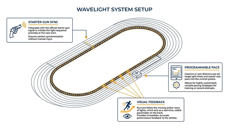 How the 400-node LED pacing system is integrated into a standard athletics track.