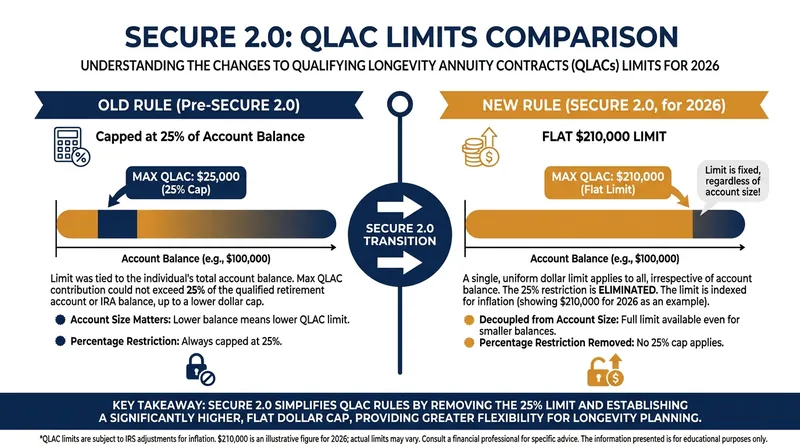 The SECURE 2.0 Act eliminated the percentage cap, allowing retirees to shield up to $210,000 from RMDs.