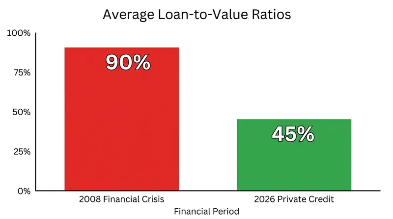 Modern private credit operates with significantly lower leverage than the lending markets that preceded the 2008 financial crisis.