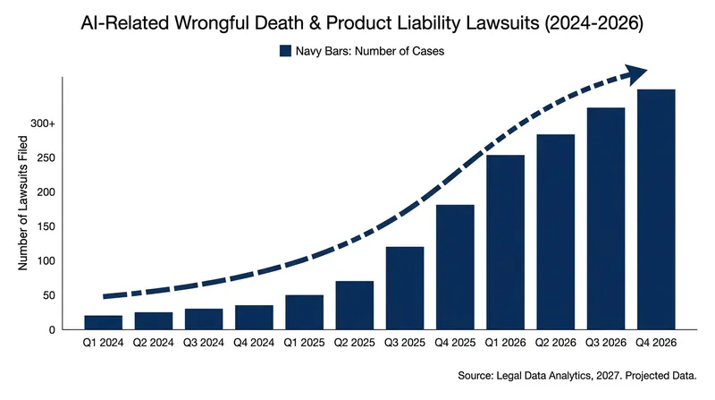 Wrongful death claims against AI developers have spiked since late 2025.